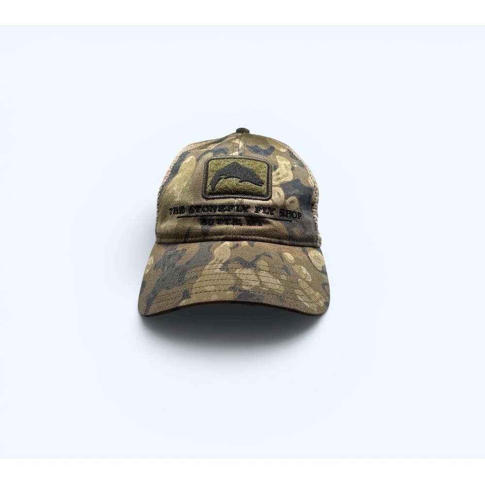Simms Hat Camo Fishing Trucker Patch Mesh Snapback Cap